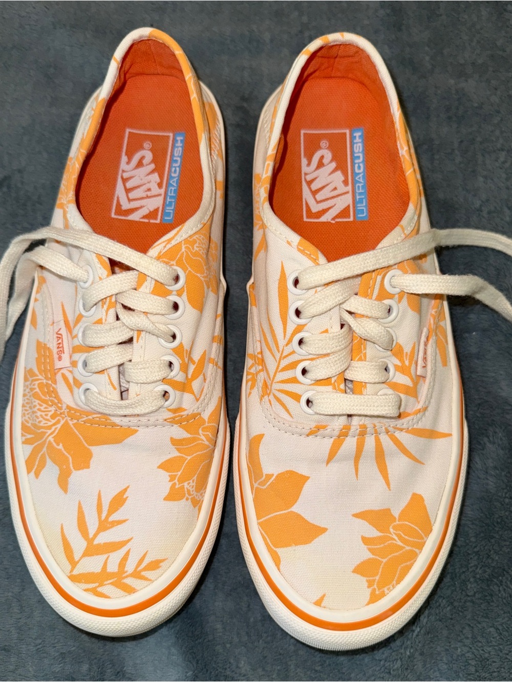 VANS “Off the Wall” Floral Tropical Sneakers White/Orange Women 9.0 Mens 7.5